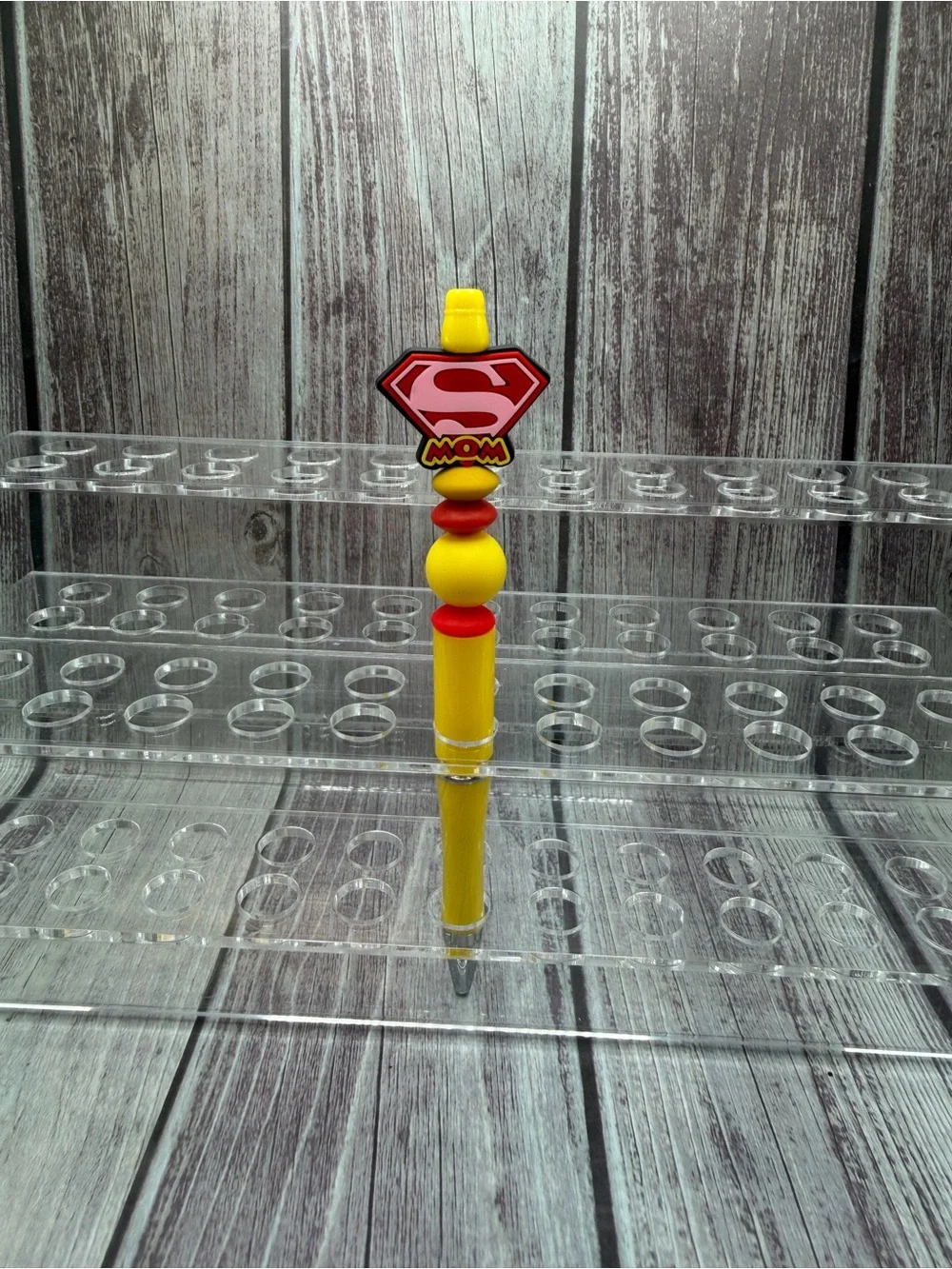 Superman MOM Yellow Red Beaded Decorative Pen